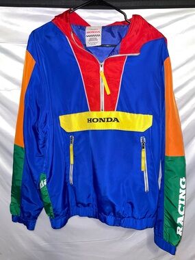 Vintage Y2K Forever 21 Honda Colorblock Windbreaker Jacket - Blue/Red/Yellow